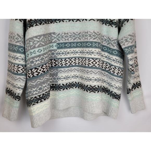 Loft Women's Patchwork Fair Isle Sweater Blue Teal Gray Brown Ivory Size XXL - Picture 3 of 9